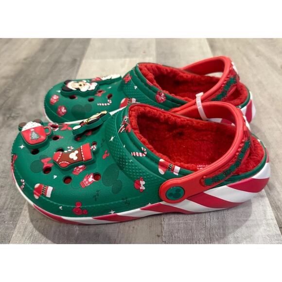 Crocs Mickey Mouse Holiday Lined Classic Slingback Clogs Sz M4/W6 Green Slip On